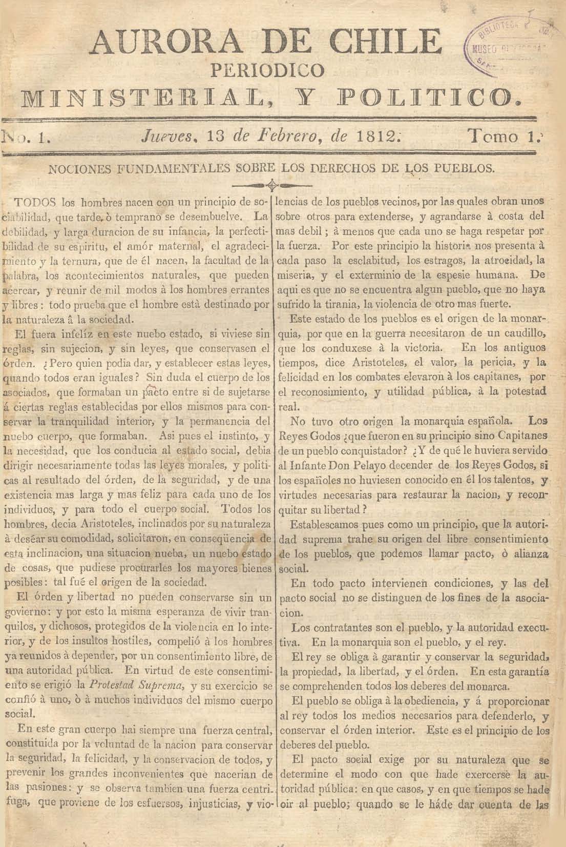 											Ver Núm. 6 (1812): Tomo I. Jueves 19 de Marzo
										